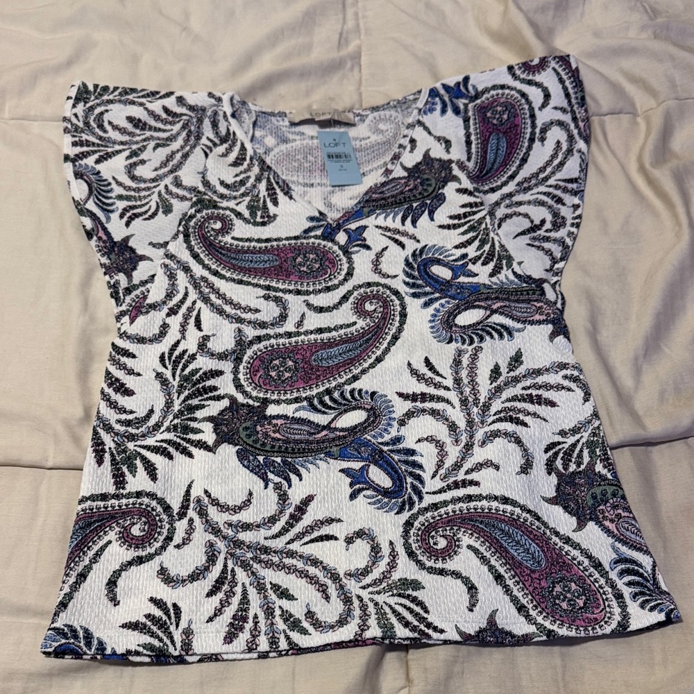 LOFT Paisley Blouse in White and Multicolor